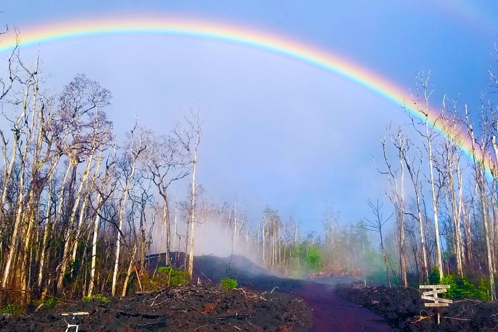 The entrance to one of the properties with a double rainbow